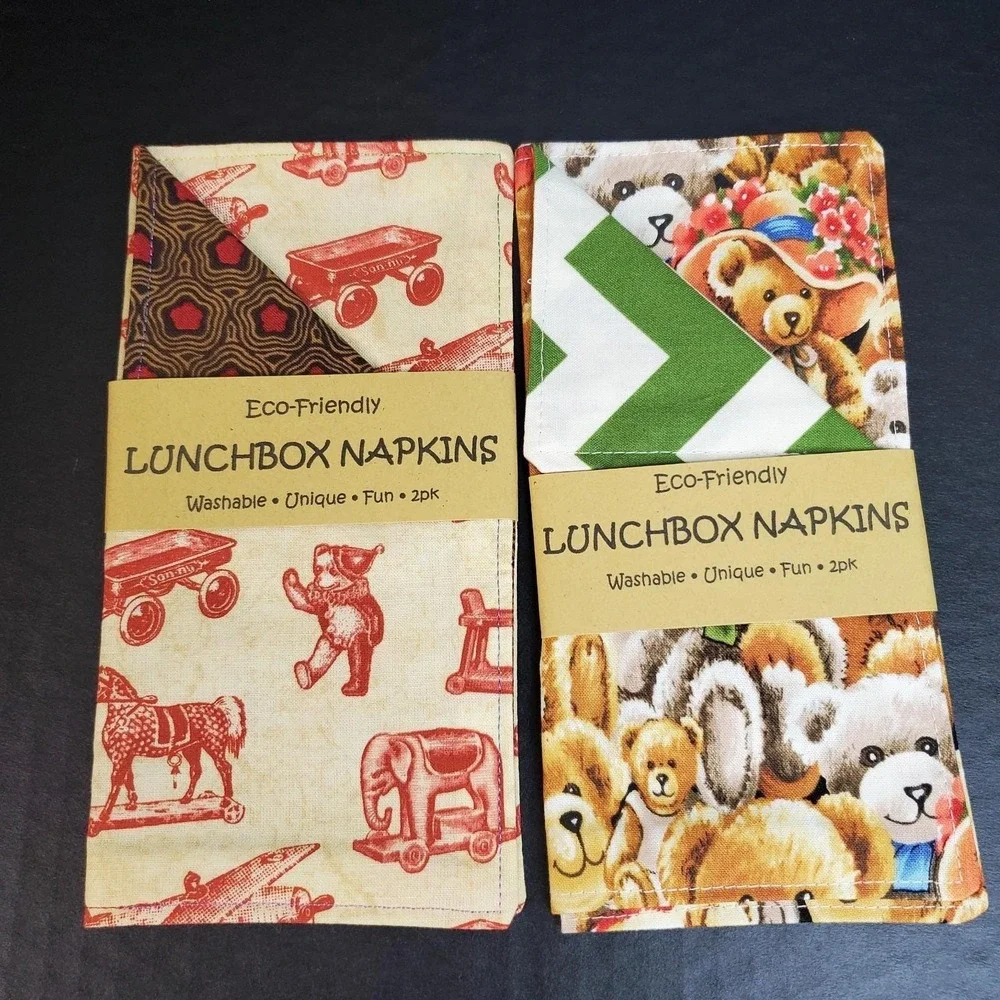 Cotton Novelty Fabric Napkins Vintage Retro Toys, 4 X 2ct Reusable Hand Towels